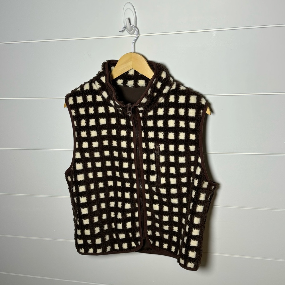 Brown and White Checkered Women's Vest